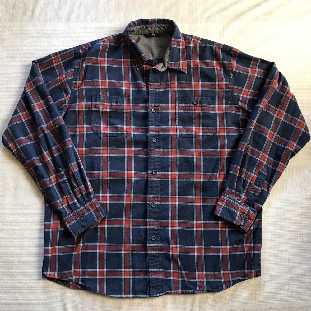 Wrangler Plaid Flannel Cotton Shirt Mens XLT Blue Red Button Down Long Sleeve